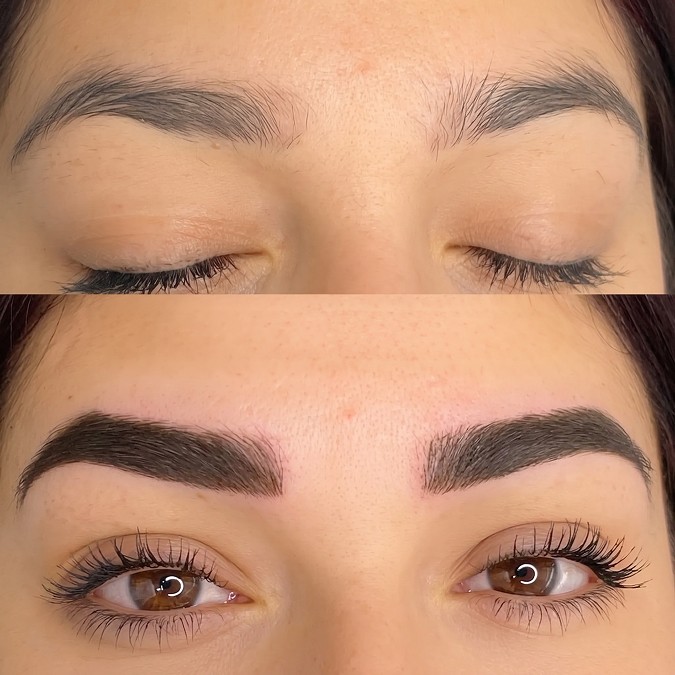 Avant et après — gros plan sourcils microbladés