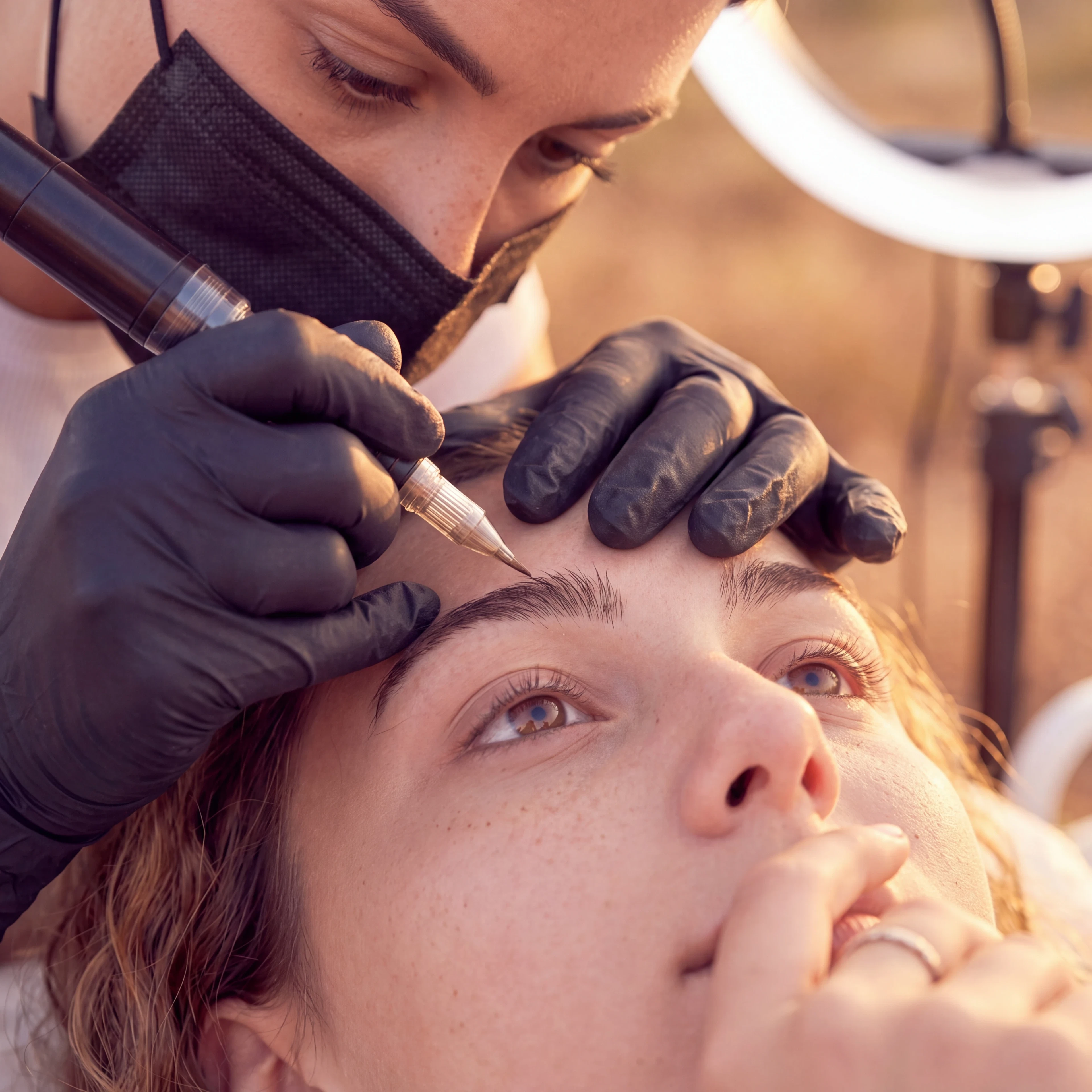 Application de la micropigmentation avec des outils professionnels